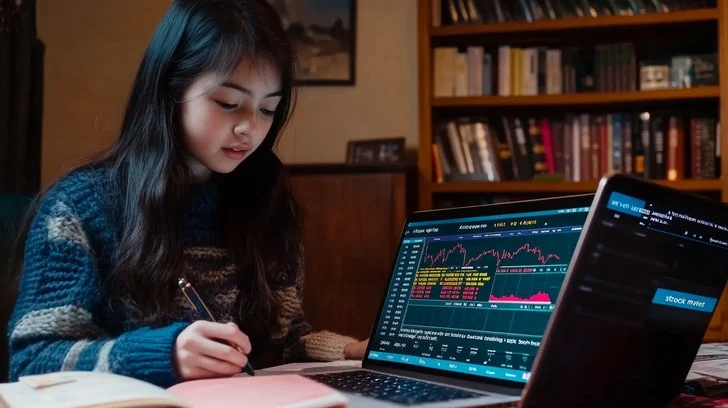Student analyzing financial charts and data